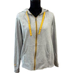 Peace Love World Hoodie Gray Yellow Women Full-Zip Small BOHO Hippie Casual Gym
